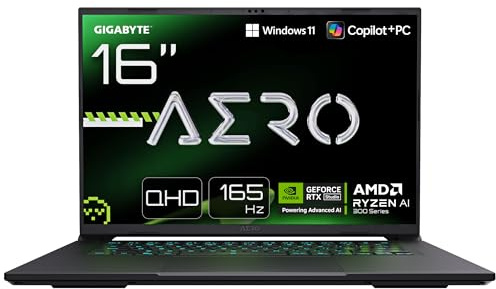 Gigabyte AERO X16 Gaming-Laptop – 16,0“, 165Hz WQXGA, AMD Ryzen AI 9 HX 370, NVIDIA RTX 5070, 32GB DDR5 5600MHz, 2TB Gen4 SSD, Win 11 Pro, Copilot+ PC, AERO X16 2WHA3DEC65AP