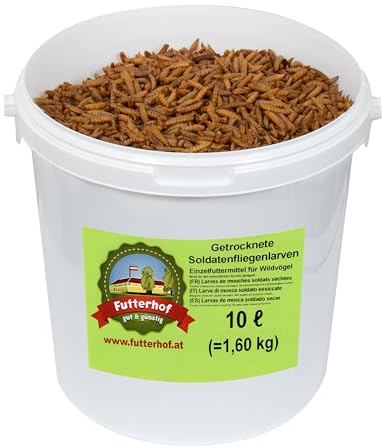 Soldatenfliegenlarven Hermetia | 10 L Eimer (1,60 kg) Premium Qualität | ähnlich wie getrocknete Mehlwürmer | reichhaltig an Proteinen, Vitaminen und Kalzium |