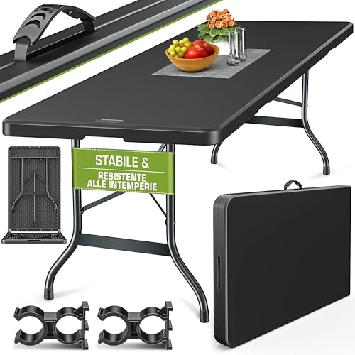 tillvex Gartentisch 180x75cm klappbar Kunststoff | Buffettisch mit Tragegriff | Klapptisch für Garten Terrasse und Balkon | Campingtisch 8 Personen