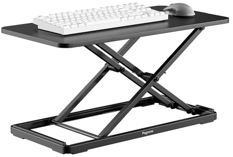 PEGZONE Steh-Sitz Schreibtisch Höhenverstellbar, Ergonomisch Schreibtischaufsatz, 61 x 30 cm Stehpult, Klappbar Laptoptisch, Schwarz
