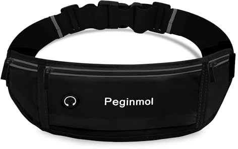 PEGINMOL Laufgürtel für Handy, Lauftasche Jogging Wasserdicht mit 3 Taschen | Läufer-Hüfttasche für Damen Herren, Großer Kapazität Sportgürtel Verstellbarem Running Belt zum Laufen, Radfahren, Schwarz