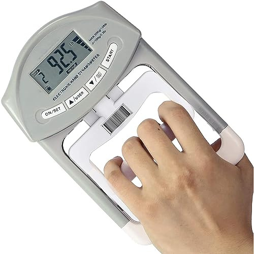 SUAVER Digitaler Hand-Kraftmesser/Dynamometer, 90 kg/200 lbs, Handtrainer Griffstärke-Messgerät Automatische Erfassung der elektronischen Griffkraft,Grau