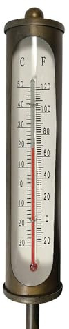 zeitzone Außenthermometer Vintage Stil Metall Gartenthermometer mit Erdspieß 115 cm