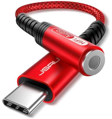 JSAUX USB C Kopfhörer Adapter Aux,USB C auf 3.5 Klinke Adapter Audio | für iPhone18/17/16/15 Pro/Pro Max,iPhone Duo,Galaxy S26/S25/S24/S23/S22/S21/S20,Pixel 9 Pro/9/8 Pro/8/7 Pro/7-Rot