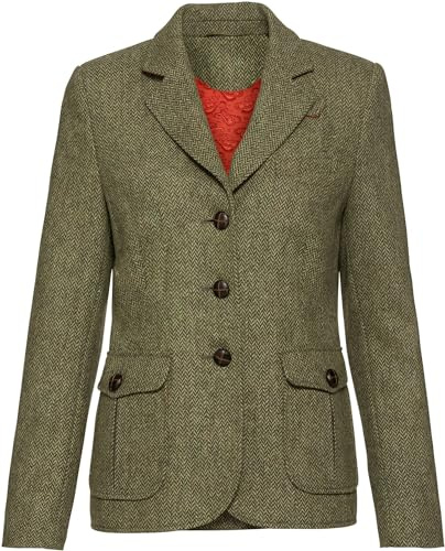 Highmoor Fischgrat-Tweedblazer Grün/Orange 40