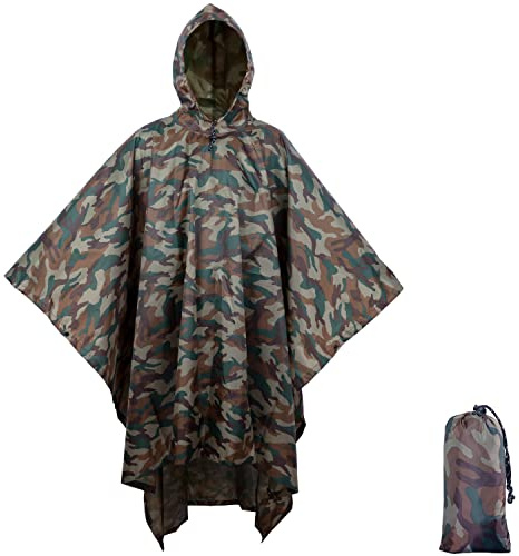 BALIGO 3-in-1 Mehrzweck Regenponcho Wasserdicht, Leicht & Schnell Trocknend | Poncho Herren & Damen, Regenjacke, Regencape mit Kapuze für Wandern Camping Jagd