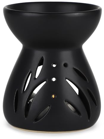 LALAGO 1 Stück Duftlampe aus Keramik, Duftlicht mit der Candle Löffel | Trichtermodell Ätherische Ölbrenner Wachsschmelzbrenner Duftwachs Lampe Aroma-Diffusor Kerzenbrenner, Schwarz