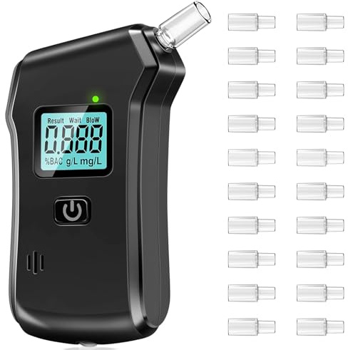 FIVAVA Alkoholtester, Polizeigenau Alkoholmessgeräte mit 20 Mundstücken, Alkoholmessgerät für Den Einsatz zu Hause Oder Auf Partys