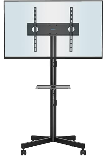 BONTEC TV Ständer Rollbar für 23-60 Zoll Plasma/LCD/LED Fernseher, Tragbarer mit Laptopablage, Höhenverstellbarer Rollbarer TV Ständer Fernsehstand bis 25kg, Max. VESA 400x400mm