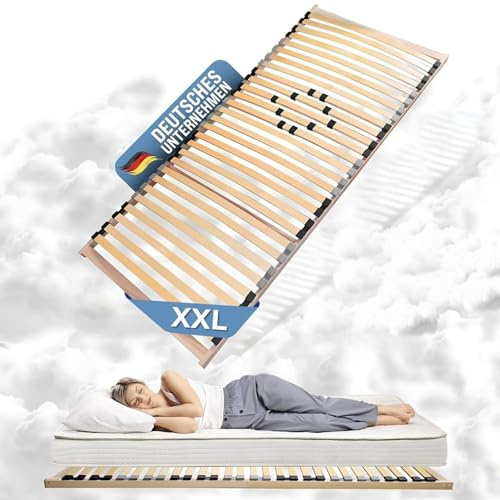 Coemo XXL Lattenrost 120x200 Big Size extra stabil bis 200 kg belastbar, mit Härtegradeinstellung, 28 elastische Leisten, für alle Matratzentypen, durchgehende Seitenholme, DIY Selbstmontage