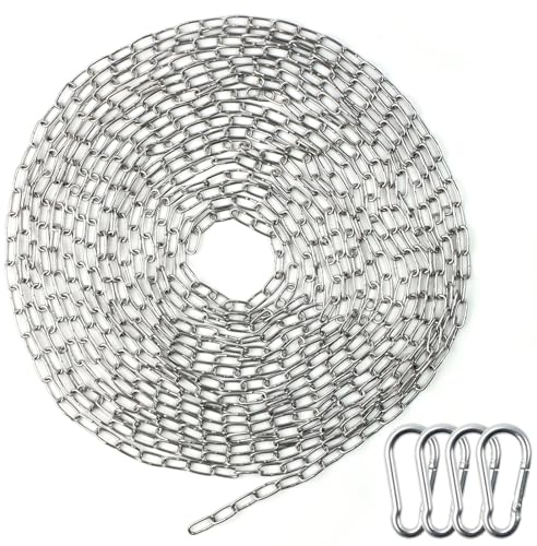YunJoyous Edelstahlkette Meterware,1,5mm 8m Kette Edelstahl mit 4 Karabiner,Metall Rundstahlkette Korrosions für Hundekette,Stahlkette für Zauntore,Gartentore,Käfigtore für Haustiere