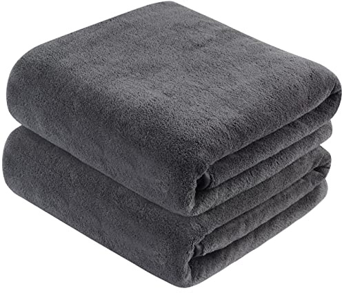 KinHwa Badetuch 2er Set Mikrofaser, Schnelltrocknendes Duschtuch Groß, Leicht & Platzsparend, Saugstark & Fusselfrei, Saunahandtuch für Fitness, Reisen & Zuhause (76x152 cm, Dunkelgrau)