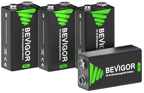 BEVIGOR 9V 2000mWh wiederaufladbare Batterien, 9V NiMH-Akkus mit hoher Kapazität, 4 Stück