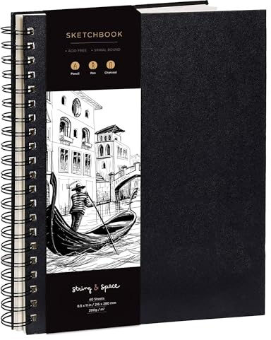 Skizzenbuch für Künstler, gebunden, DIN A4 – sehr festes Papier, 200 g/m² – großes, spiralgebundenes, für Kinder und Profis für Zeichnungen und Skizzen – 21 cm x 29 cm, 40 Bögen / 80 Seiten