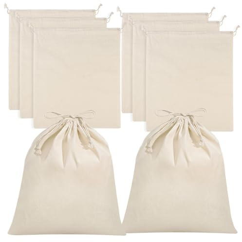 8 Stück Stoffbeutel Klein, 25 x 30 cm Baumwollsäckchen mit Kordelzug Stoffbeutel zum Bemalen Jutebeutel Unbedruckt für Mitgebsel Kindergeburtstag DIY Basteln Hochzeit