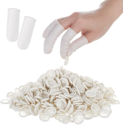 Halinuia 500 Stück Fingerschutz Fingerkuppenschutz Latex Fingerling Fingerlinge Finger Cots Fingerpunkt Fingerschützer Fingerlinge Verband Fingerkappen, Atmungsaktiv, Weiß
