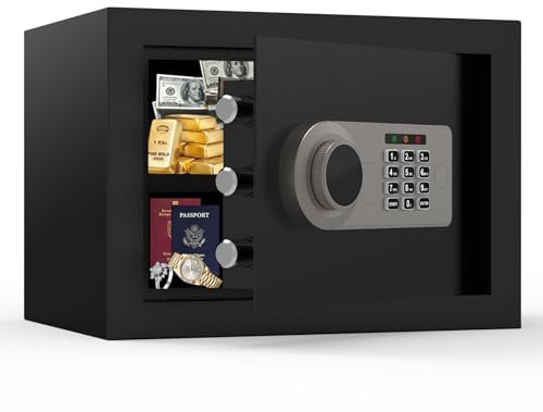 Diyife 16L Safe Tresor mit Zahlenschloss, Alarmfunktion+Innenbeleuchtung, Möbeltresor mit Abnehmbare Ablagefläche, Hochwertiger Safe aus SPCC-Stahl für Zuhause, Hotel, Büro, 35×25×25cm, 2 NotschlüSsel