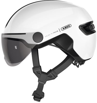ABUS Stadthelm HUD-Y ACE - stylischer Fahrradhelm mit Visier und magnetischem, aufladbarem LED-Rücklicht - für Damen und Herren