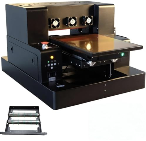UV Drucker A3, uv Drucker Farbe mit Rotation Flachbett Inkjet UV Printer A3-L805 USB 1440 x 1440 DPI 220V C, M, Y, K, W, V für Flaschen/Papier/Telefon Fall/PVC/UVDTF/Acryl/Holz etc.(Ohne Tinte)