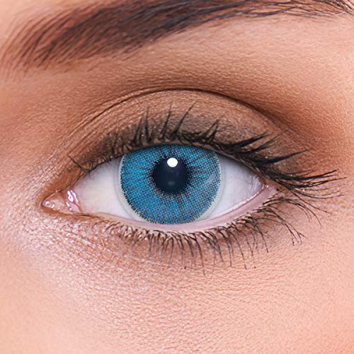 LENZOTICA Natural Sapphire - Saphirblaue Kontaktlinsen, Tiefer Blick | Ohne Sehstärke (0.00), DIA 14.00, 1 Paar (2 Linsen), Kontaktlinsenbehälter inklusive