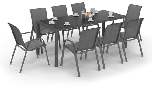 IDMarket - Gartenmöbel Madrid Tisch 190 cm und 8 stapelbare Stühle anthrazitgrau