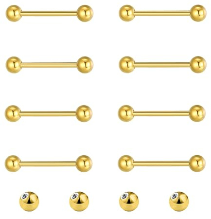 Gojewen 12er Zungenpiercing Brustwarzenpiercing Chirurgenstahl Gold Piercing Zunge Brustwarze Barbell 10mm