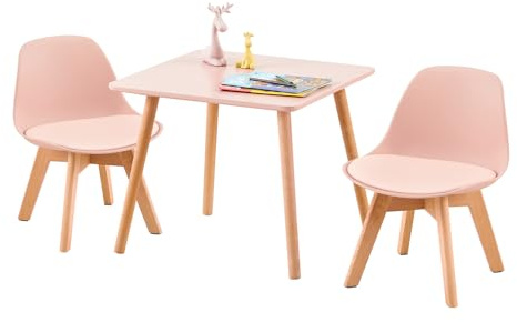 EGGREE Kindertisch mit 2 Stühlen, FSC Buchenholz, 1–6 Jahre, Rosa