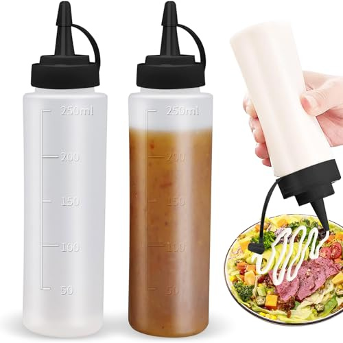 Kezidhp 2 Stück Saucenflasche, 250 ml Ketchup Flasche, Quetschflasche, Squeeze Flasche, ketchup spender, Spritzflasche für BBQ, Saucen, Sirup Gewürze, Dressings, Soße,Olivenöl