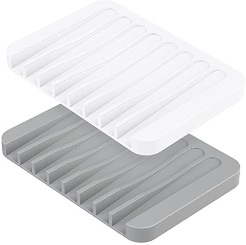 MOGADEE® Seifenschale, 2 Stück Seifenschale Silikon mit Ablauf, Seifenhalter Silikon für Badezimmer Dusche Rutschfreies Design Seifenablage für Bad Küche Zähler