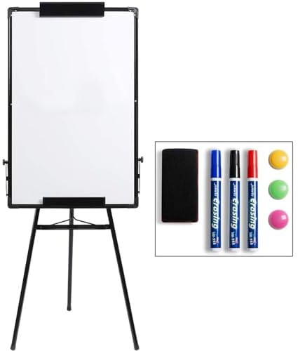 DOEWORKS Flipchart Ständer Whiteboard Stativ 90 x 60cm, Trocken Abwischbare Magnetische Whiteboard Staffelei, Höhenverstellbares und Faltbares Whiteboards für Zuhause Schule Büro, Schwarz