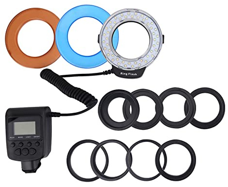 LED Ringblitzleuchte, Makro Ringlicht Tragbar mit 9 Ring Adapter, Ringblitz für Pentax SLR Kamera Videoaufnahmen