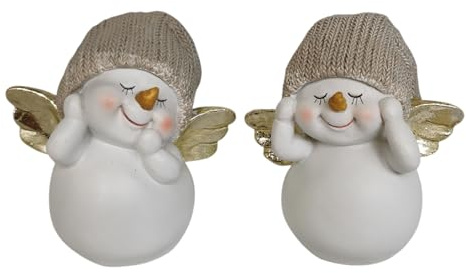 Goldbach 2 x Schneemann mit Flügel im Set je ca. 9 cm hoch Engel Schneemänner Figuren Wichtelgeschenk Winter Weihnachten 2er Set Schneemannfigur