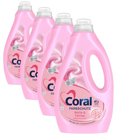Coral Feinwaschmittel Wolle & Feines Flüssigwaschmittel für eine schonende Reinigung 23 WL 1,15 Liter (Packung mit 4)