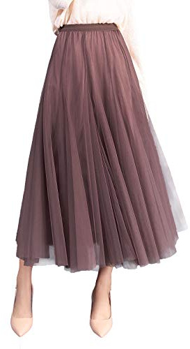 Camilife Eleganter Tüllrock, A-Linie, elastisch, hohe Taille, großer Saum, cooler Prinzessinnen-Langrock für Damen und Mädchen, Must-Haves der Saison, Rocklänge 84 cm für Größe 34/36/38/40, einfarbig,