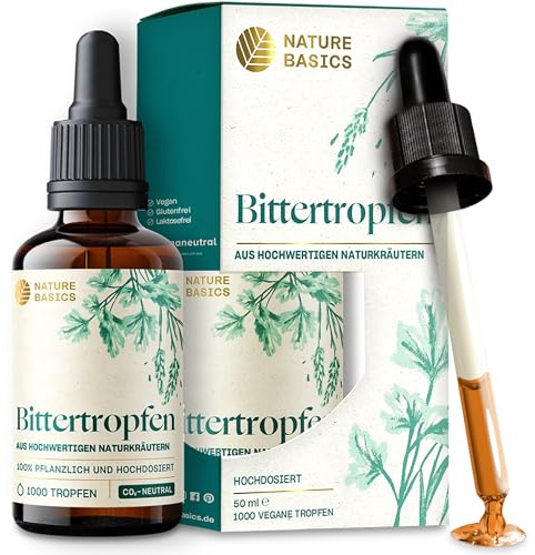 Bittertropfen - 1000 Tropfen / 20 Tropfen pro Tagesdosis/hochwertige Naturkräuter ohne Alkohol/nach Hildegard von Bingen/Vegan, Zertifiziert & Nachhaltig im Glas