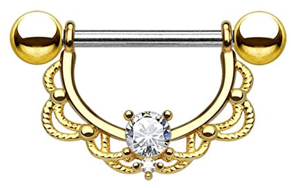 Paula & Fritz Brustwarzen-Piercing Brustpiercing Frau Maenner Intimpiercing Mann Nippelpiercing Edelstahl Chirurgenstahl 316L Filigraner Bogen Gelbgold Roségold