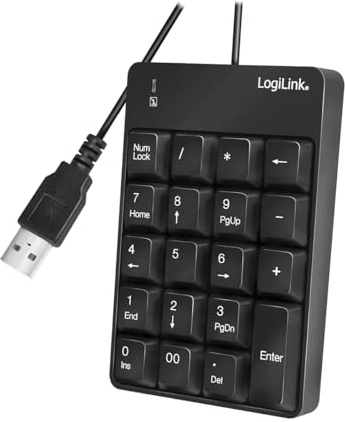 LogiLink ID0184 Numerische Zusatztastatur mit USB-Anschluss mit LED-Aktivitätsanzeige Schwarz