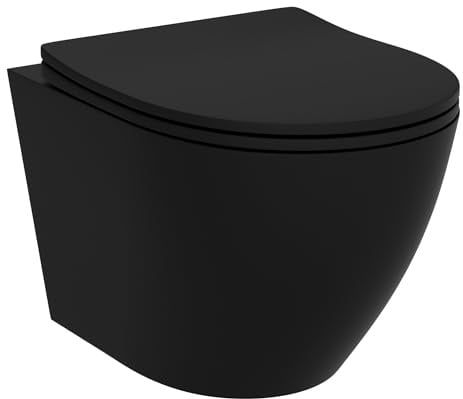 LAVITA Wand-WC Brava Black Hänge Toilette WC Sitz Toilettendeckel mit Absenkautomatik & Metallscharniere Toiletten Tornado Spülsystem Hängend Toilettenbecken 360x480x375 mm Schwarz