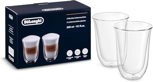 De'Longhi Gläser Set DLSC312, 2 doppelwandige Thermogläser mit Isolierfunktion für kalte und warme Getränke, widerstandsfähiges Borosilikatglas, Spülmaschinenfest, Fassungsvermögen 330 ml , 2 Stück