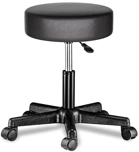 Casaria® Rollhocker Höhenverstellbar Schwarz 10cm Polsterung 46-60cm Sitzhöhe 360° Drehbar Ø35cm Rund Rollen Bürohocker Drehhocker Arbeitshocker Hocker