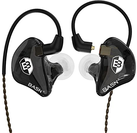 BASN Bsinger Dual-dynamische Treiber In-Ear-Monitore Kopfhörer (Schwarz) | Geräuschisolierende,High Definition Kabelgebundene Ohrhörer mit abnehmbarem MMCX-Kabel für Musiker Schlagzeuger Sänger