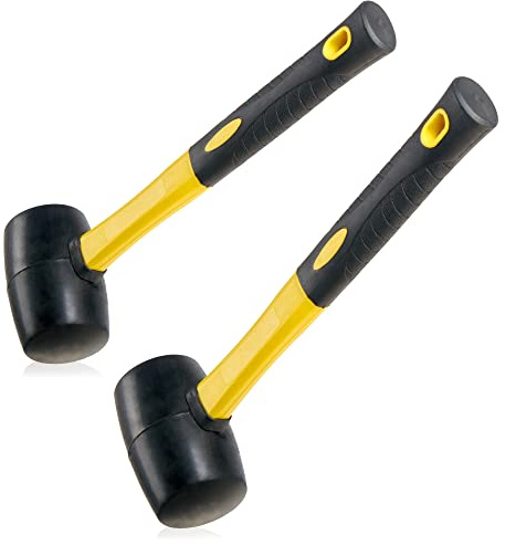 COM-FOUR® 2x Gummihammer mit Fiberglasschaft 560 g, GFK Campinghammer | Schonhammer für Handwerk und Camping - Glasfaserverstärkt