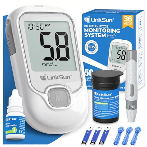 G-425-1 Blutzuckermessgerät Kit, 50 Teststreifen, 50 Lanzetten, Stechhilfe, Kontrolllösung, Codierungsfrei, Automatische Zeit/Datum, Messung in mmol/L