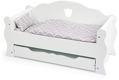 small foot Puppentagesbett aus Holz, inkl. Matratze, bunter Decke und Kissen, mit Schublade, ab 3 Jahren, 12024