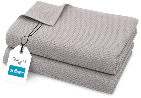 ZOLLNER 2er Set Saunatücher in 70x180 cm - langlebige Badetücher in grau - mit praktischem Aufhänger - Zeitloses Waffelmuster - waschbar bis 95°C - Baumwolle - Hotelqualität