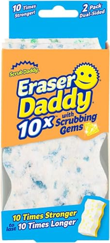 Scrub Daddy Eraser Daddy 10x, Blau Doppelpackung | Schmutzradierer, Starker & Haltbarer Melamin Schwamm, Doppelseitige Zauberschwamm Schmutzradierer