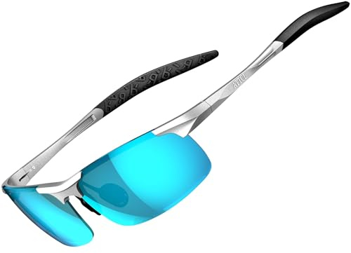 ATTCL Sonnenbrille Herren Polarisiert Für Sport: UV Schutz Leicht Wrap-Around AL-MG Rahmen Verspiegelt Autofahren Angeln Golf 8-177 Silberblau