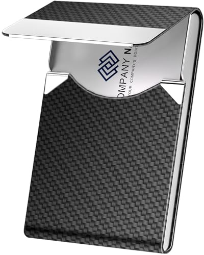 DMFLY Visitenkartenetui aus Metall, Kartenetui für Damen und Herren, professionelles Visitenkartenetui aus PU-Leder, Namenskartenetui mit Magnetverschluss (Schwarz Carbon)