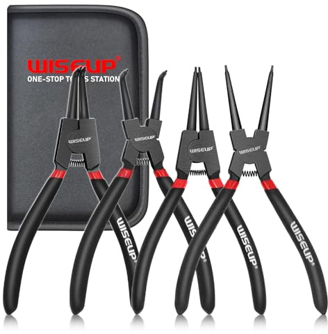 WISEUP Sicherungsringzangen, 170mm Gerade interne und externe Sprengringzangen, industrieller Kohlenstoffstahl, Anti-Rutsch und Anti-Schweiß ergonomische Griff (4PCS Sicherungszange)