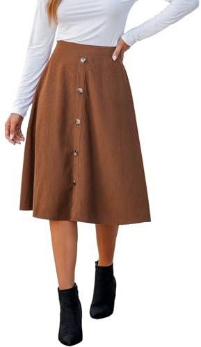 CUPSHE Midirock Damen in Cordoptik mit hohem Bund in A-Linie | griffige Cordstruktur, hoher Bund, A-Linien-Schnitt, akzentuierte Knopfleiste, wadenlange, ausgewogene Silhouette